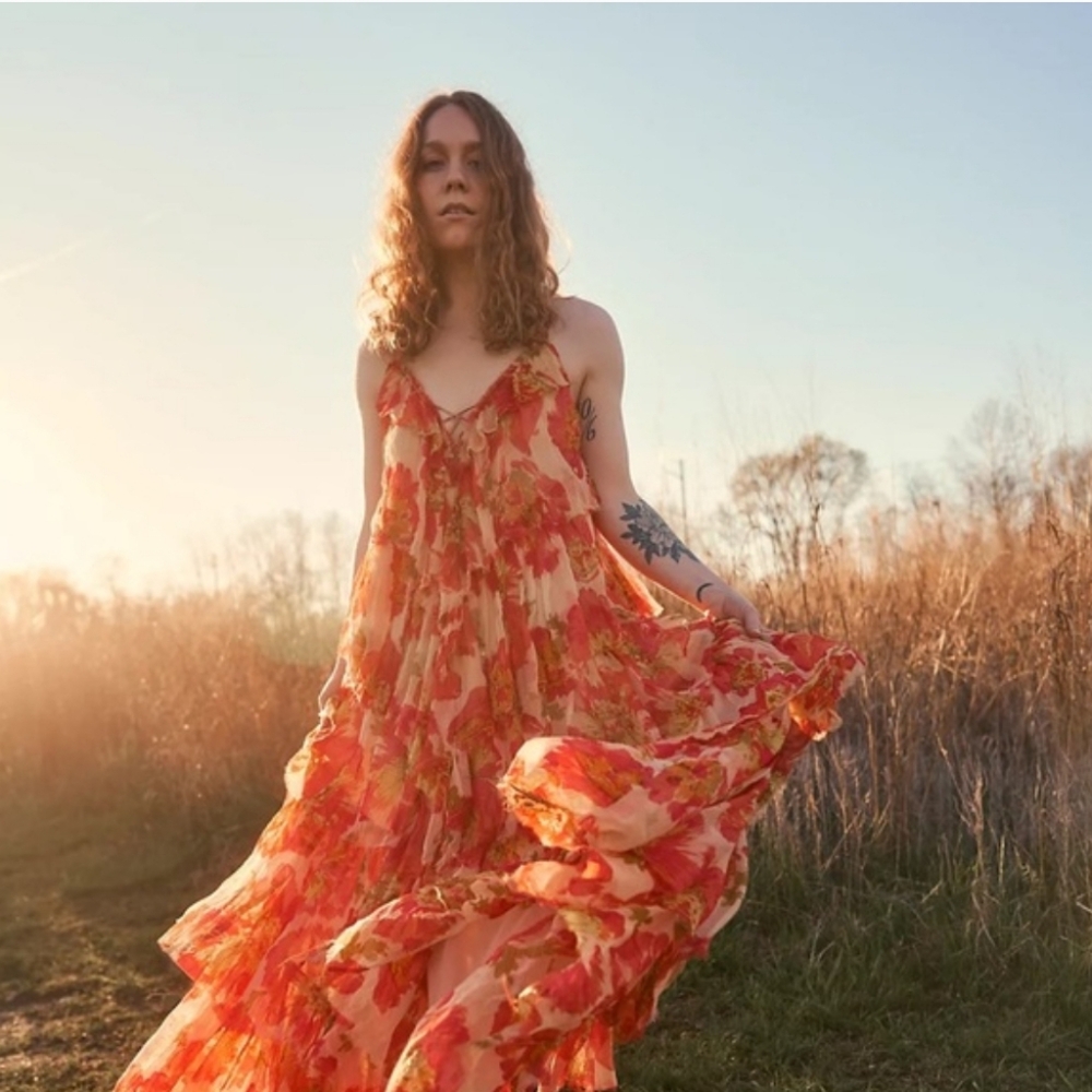 Free People Magnolia Maxi Dress Peach Floral Women's Size Medium